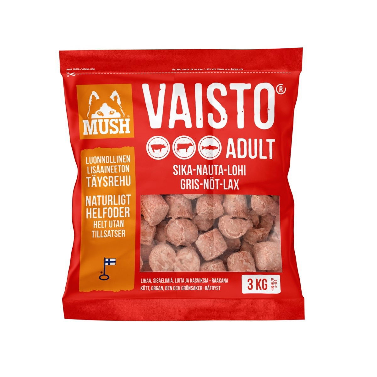 MUSH Vaisto® Röd Gris-Nöt-Lax 3Kg