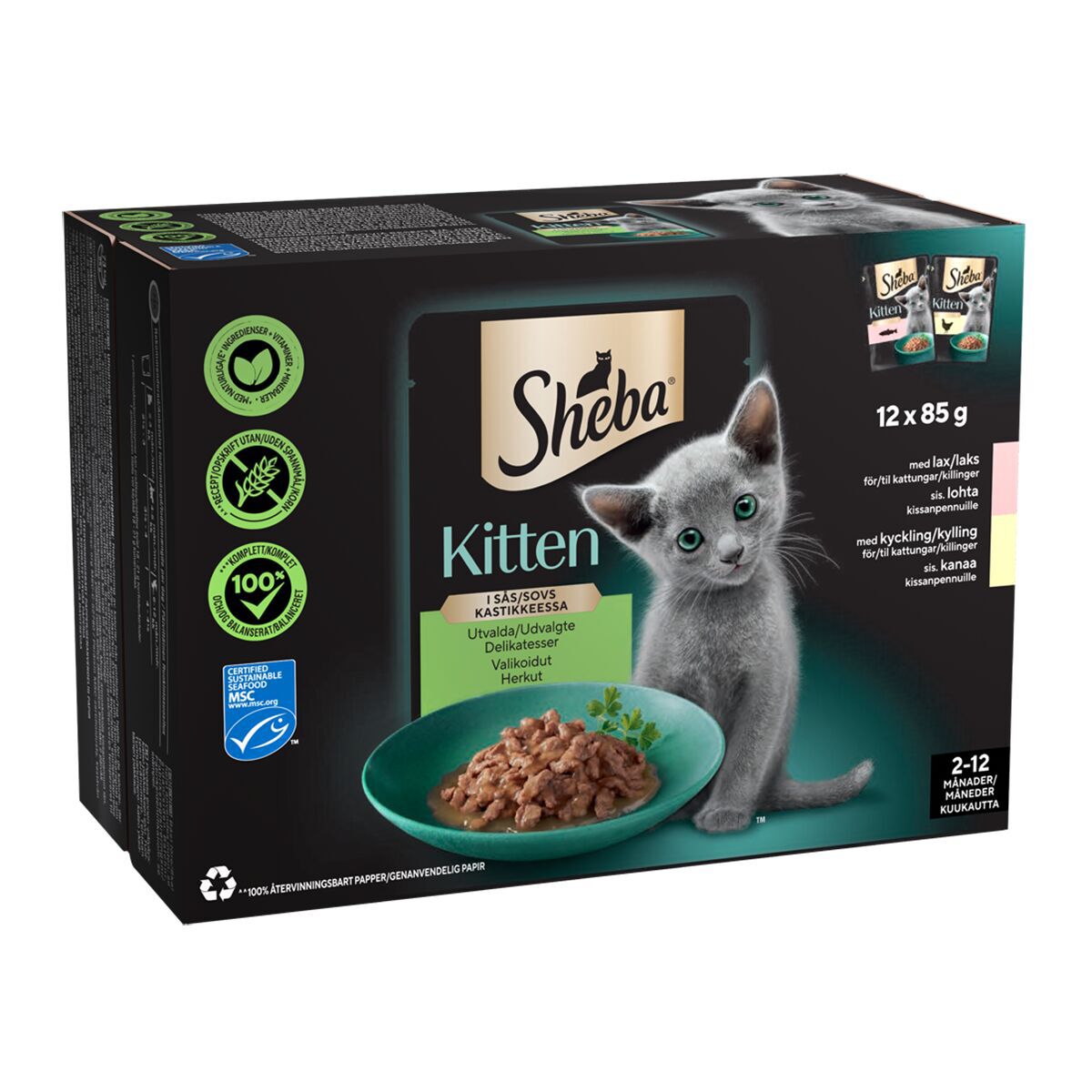 Sheba Kitten Våtfoder till Kattunge med Lax och Kyckling 12x85 g