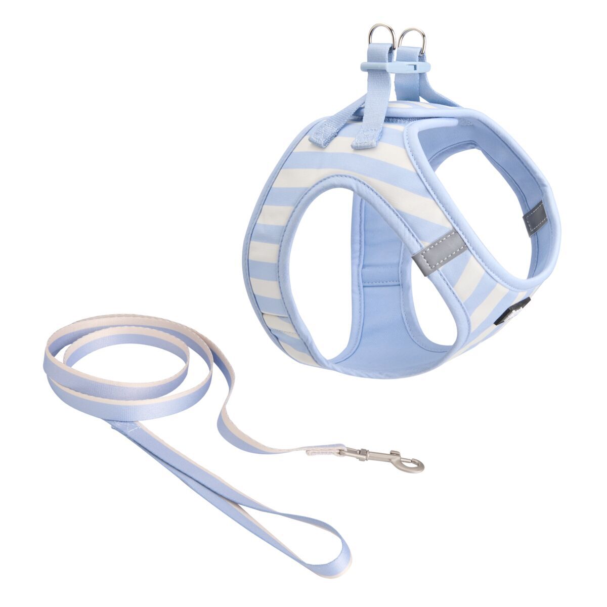 Basic Kattsele med Koppel Randig Bl&aring;/Beige