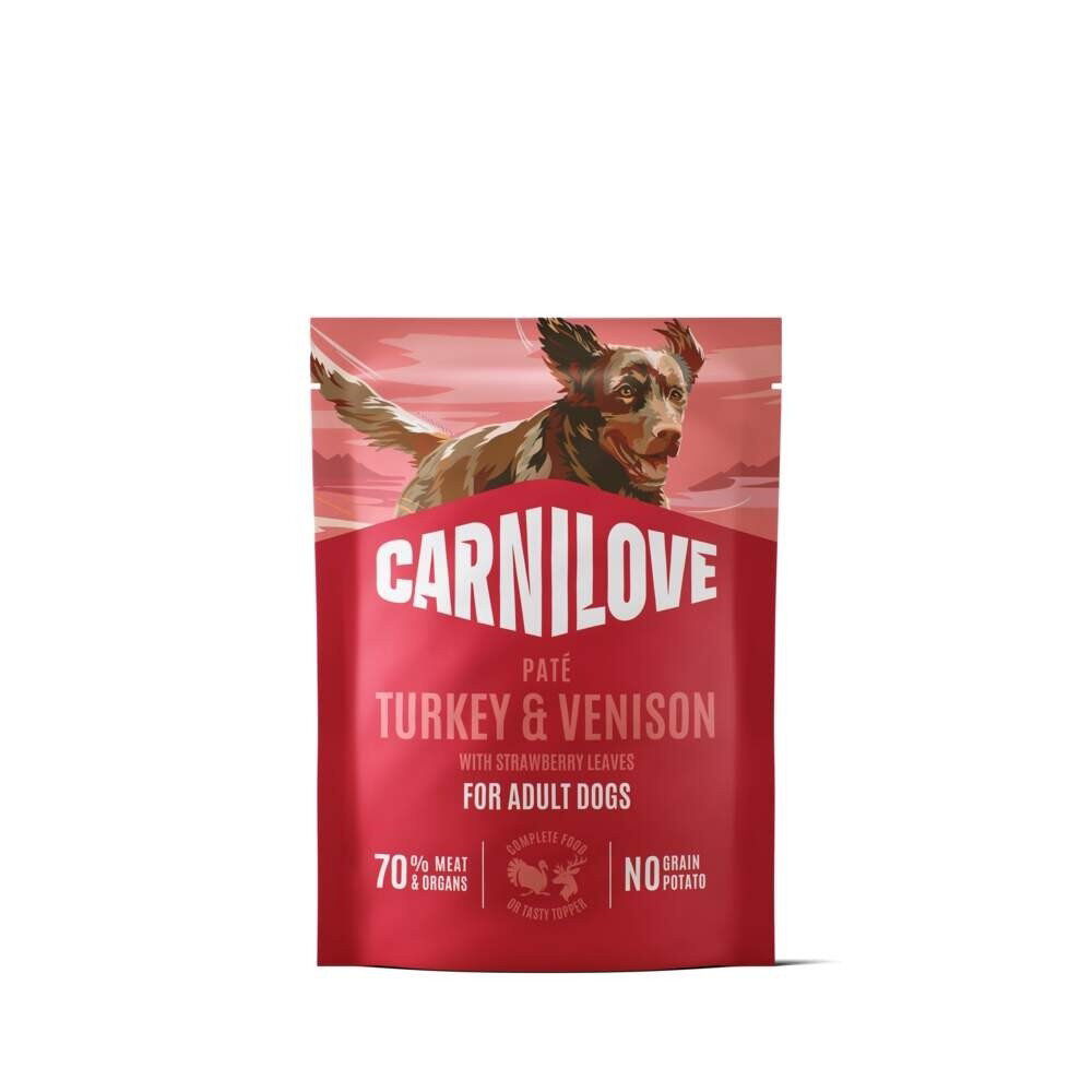 CARNILOVE dog POUCH pate turkey & venison with strawberry leaves