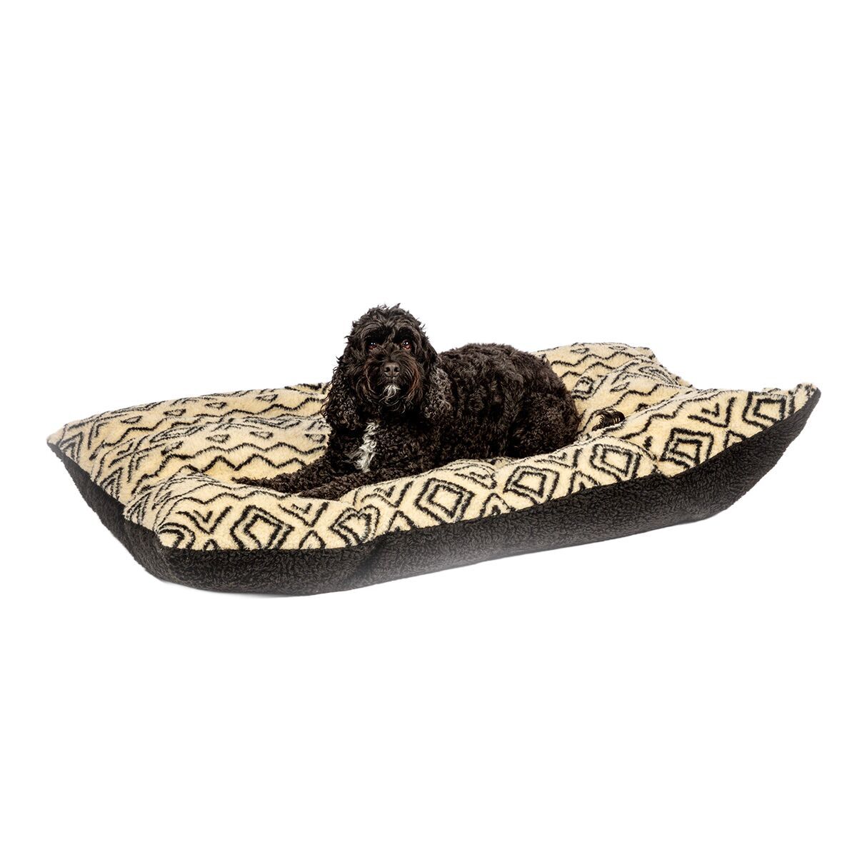 Danish Design Sherpa Fleece Neutral Geometric Hundb&auml;dd Beige/Svart