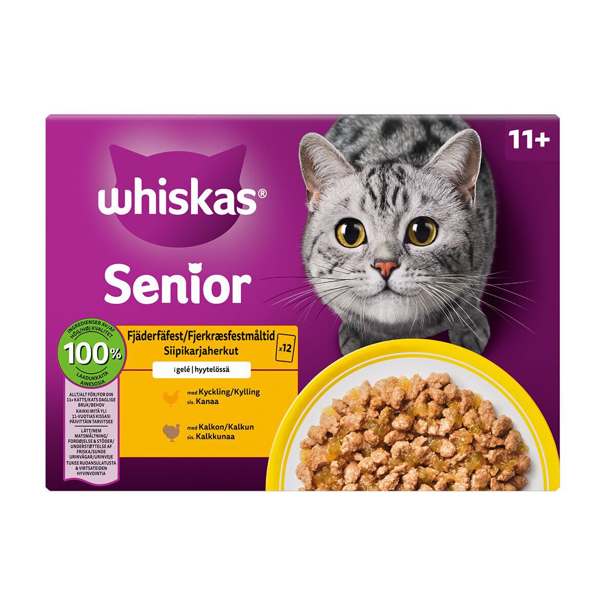 Whiskas 11+ Våtfoder till Katt Senior Fjäderfä i Gelé 12x85 g