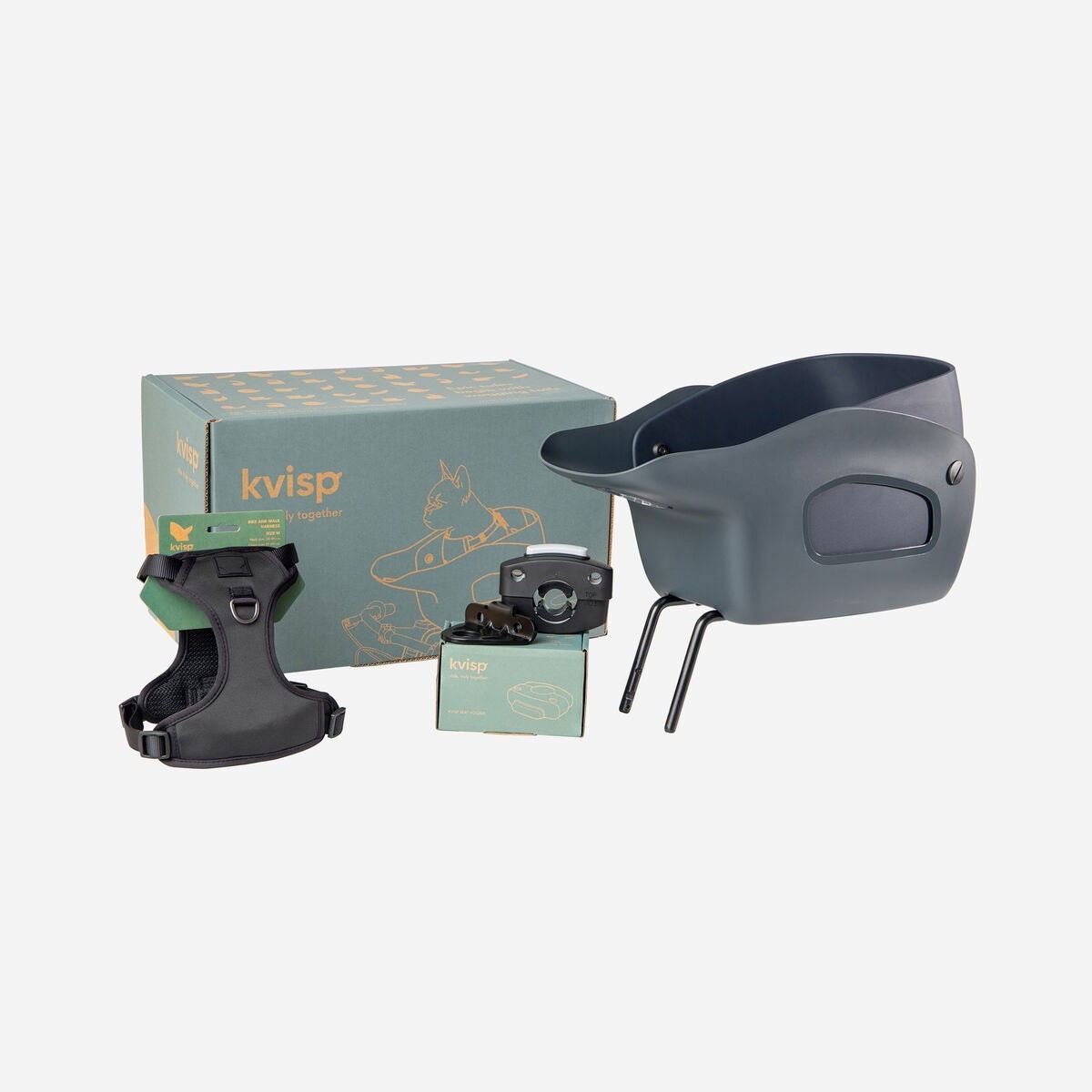 Kvisp bicycle basket with travel harness midnight grey