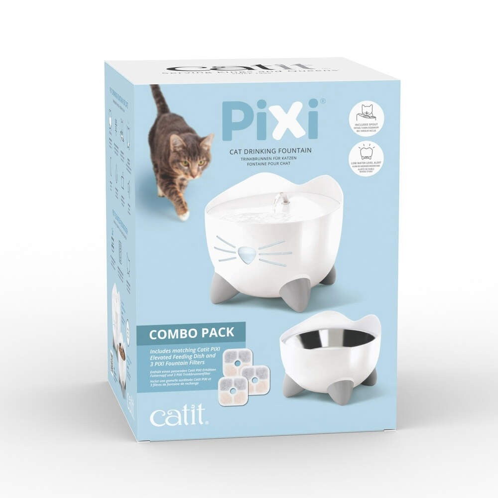 Catit Pixi Combo kit with fountain & elevated bowl white