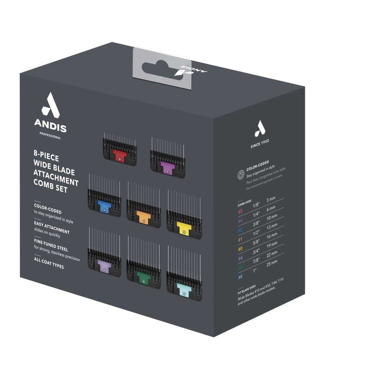 Andis Wide Guide Comb set stainless steel 8 pcs