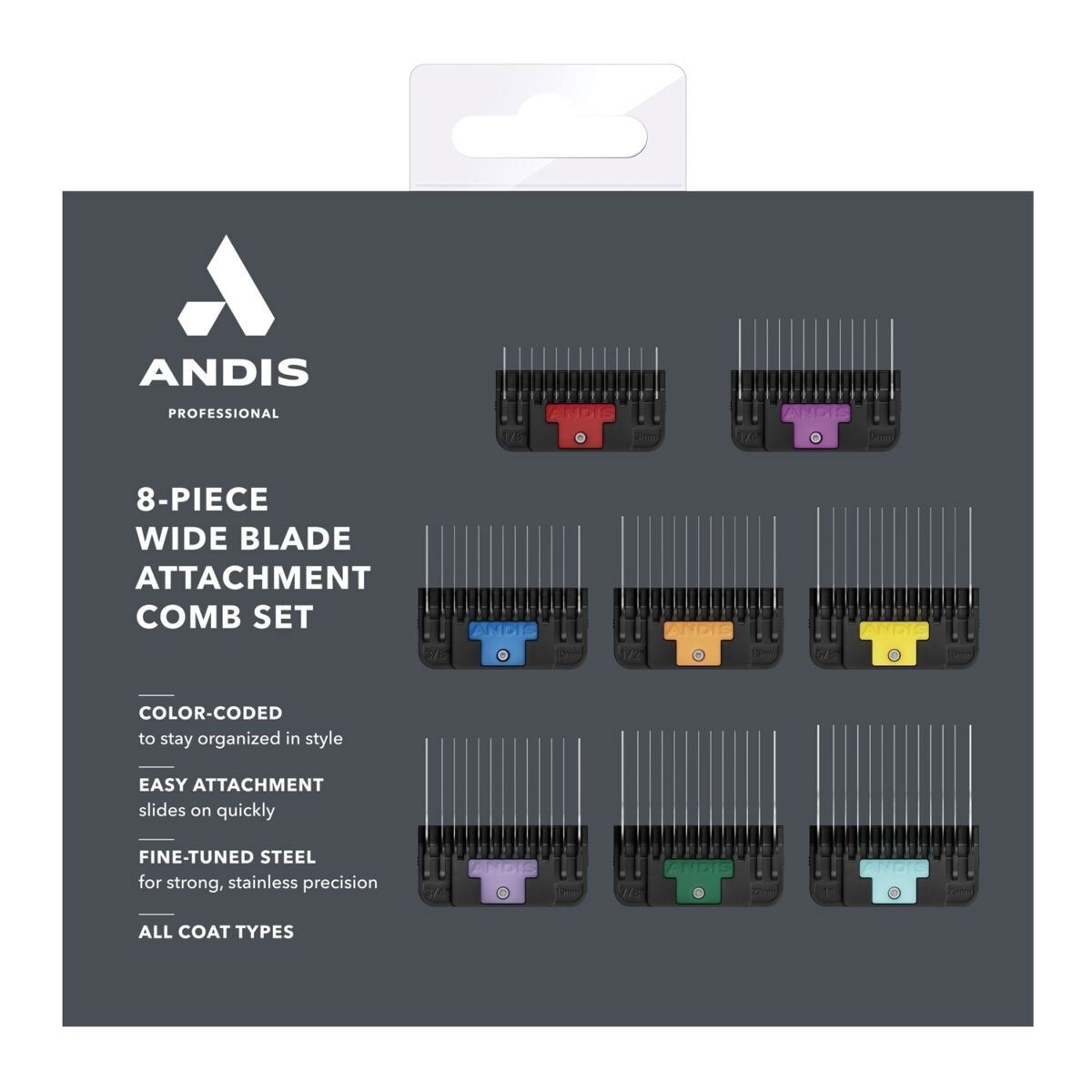 Andis Wide Guide Comb set stainless steel 8 pcs