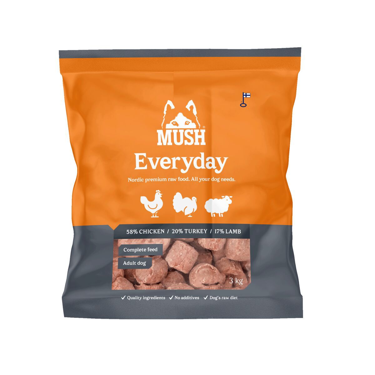 MUSH Everyday Grey Chicken-Turkey-Lamb Färskfoder till Hund 3 kg