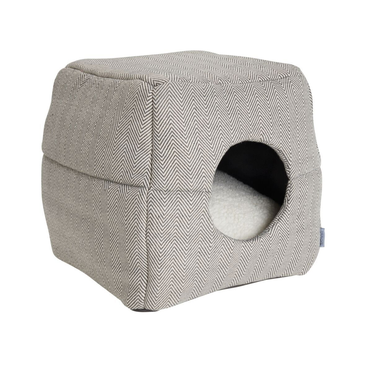 Resploot Collapsible cat cave/bed grey/white with sherpa cushion