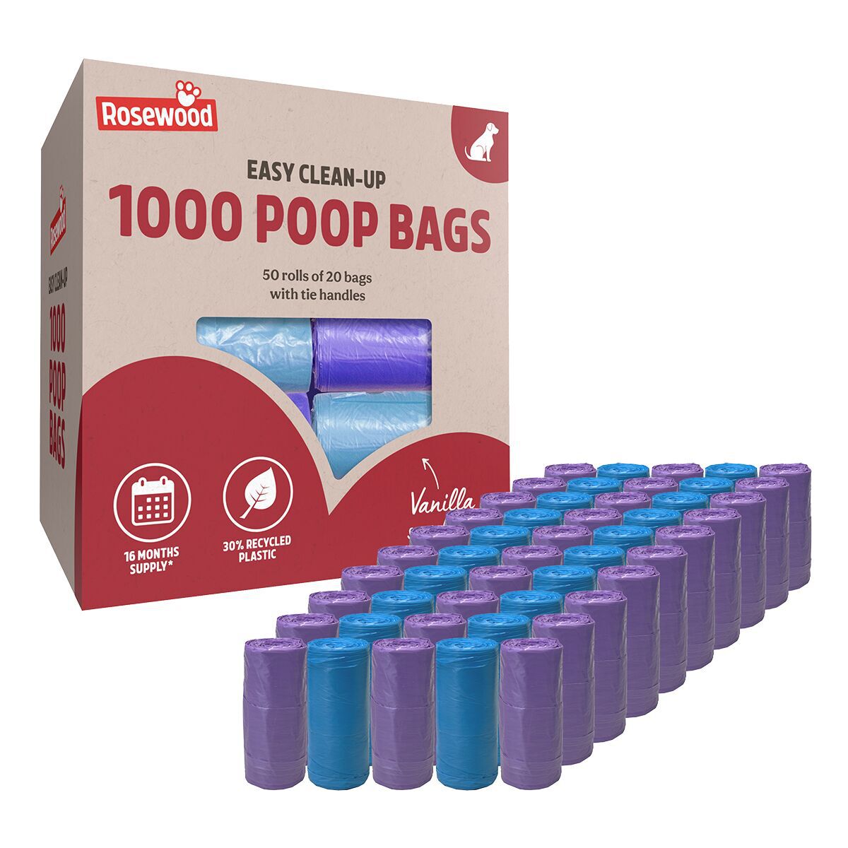 Rosewood Hundbajspåsar med Handtag Lila/Blå 1000-pack