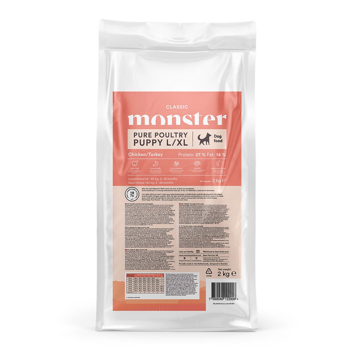 Monster Classic Dog L/XL Puppy Poultry Torrfoder till Valp