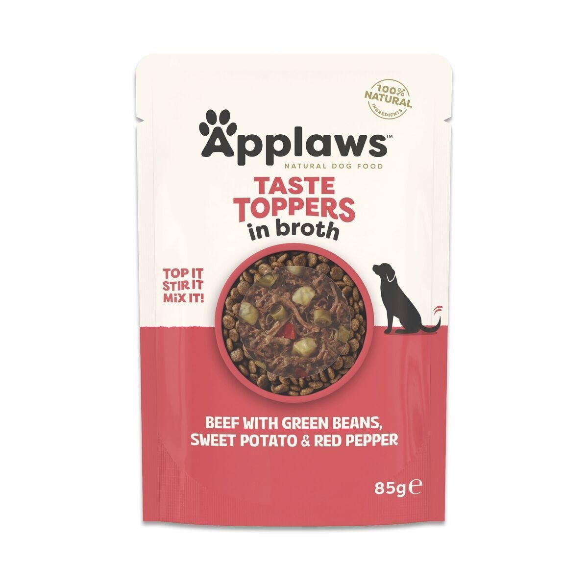 Applaws Taste Toppers beef with green beans, sweet potato & red pepper in broth pouch