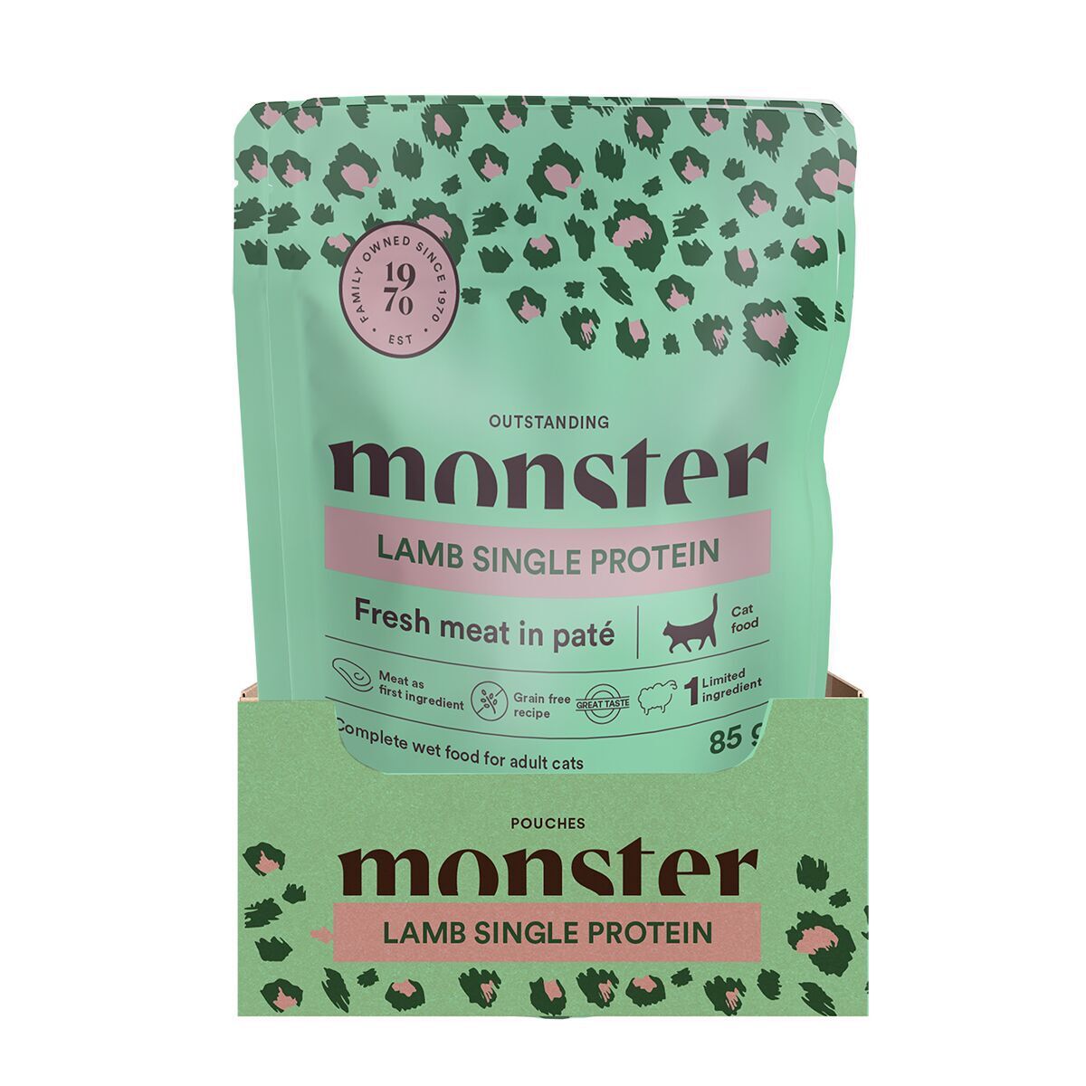 Monster Cat Pouches Adult Lamb V&aring;tfoder till Katt 16 x 85 g