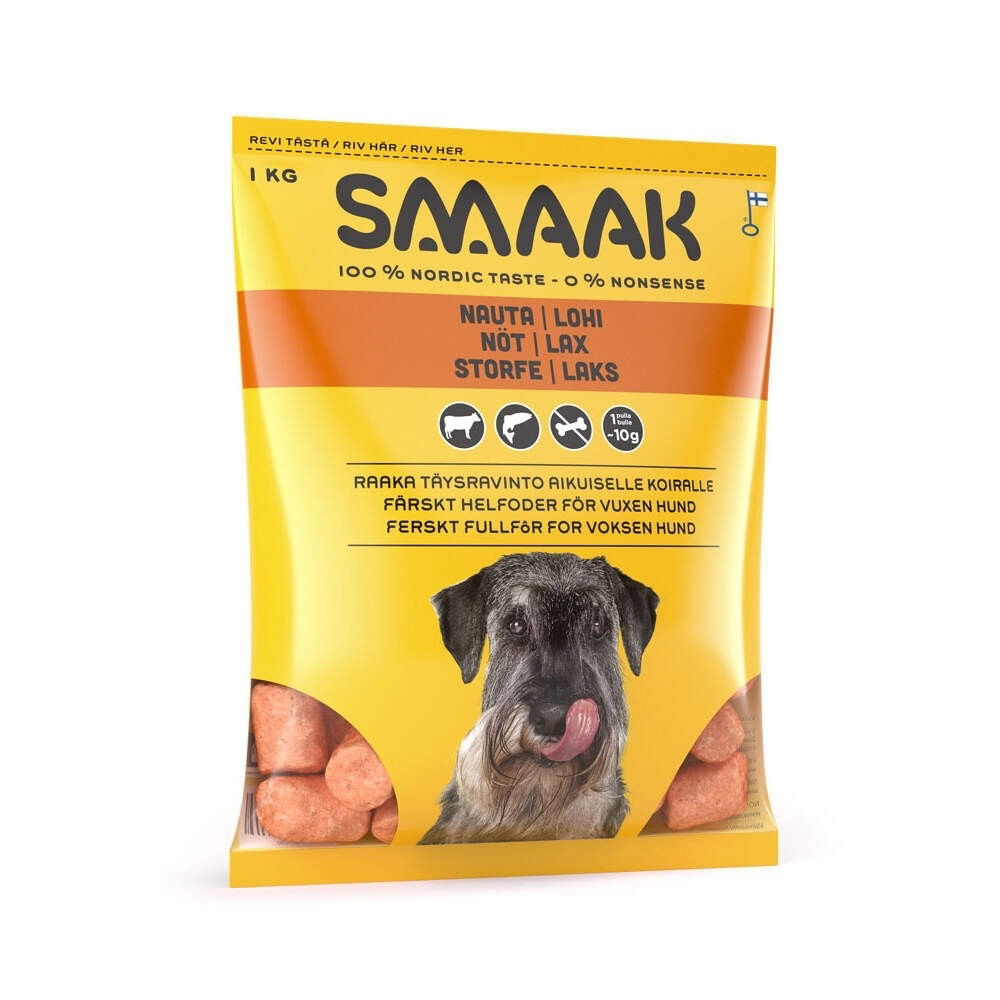 SMAAK Raw Dog Adult Complete Nöt & Lax 1 kg | Hund - Hundmat - Färskfoder & BARF till hund | DogStyle