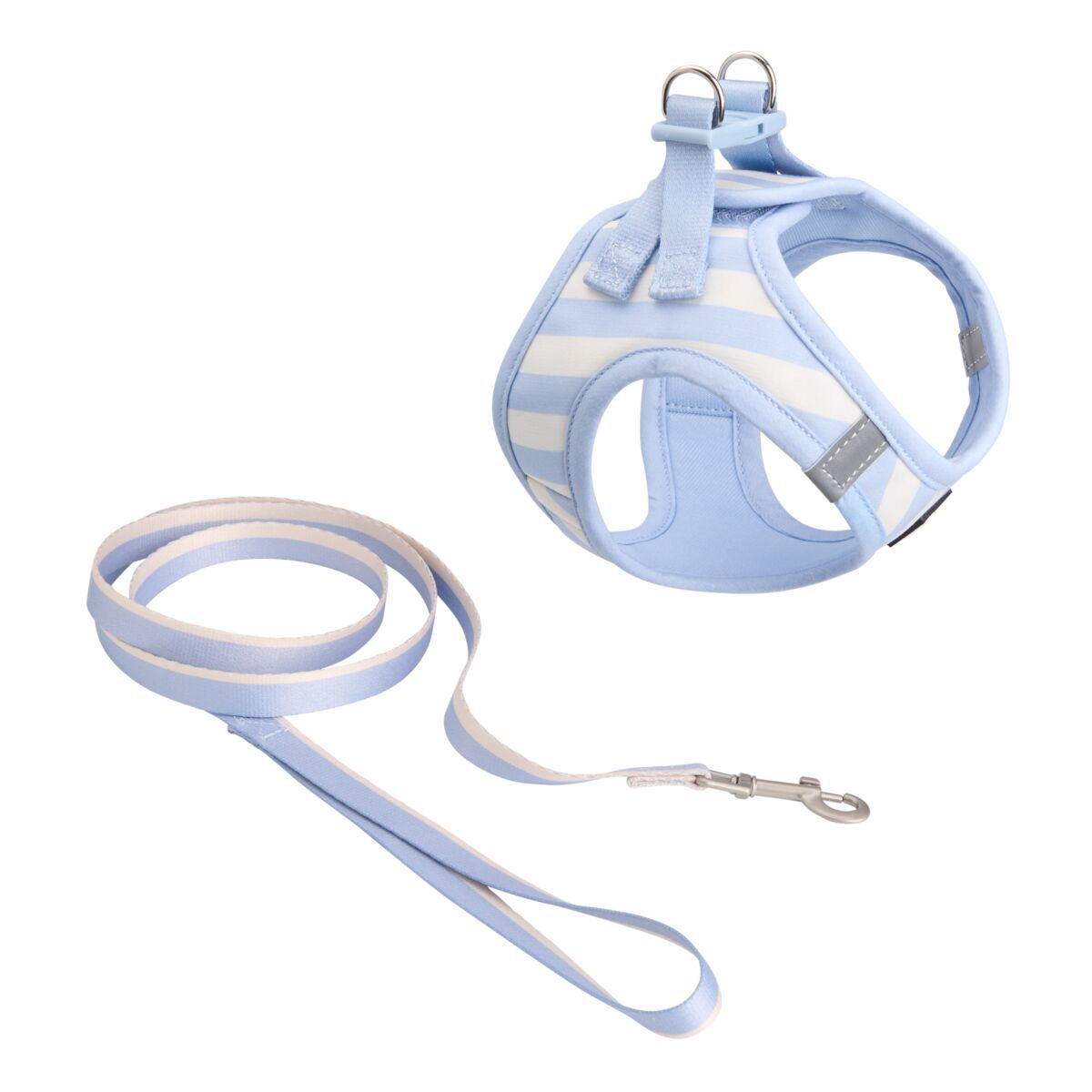 Basic Kattsele med Koppel Randig Bl&aring;/Beige