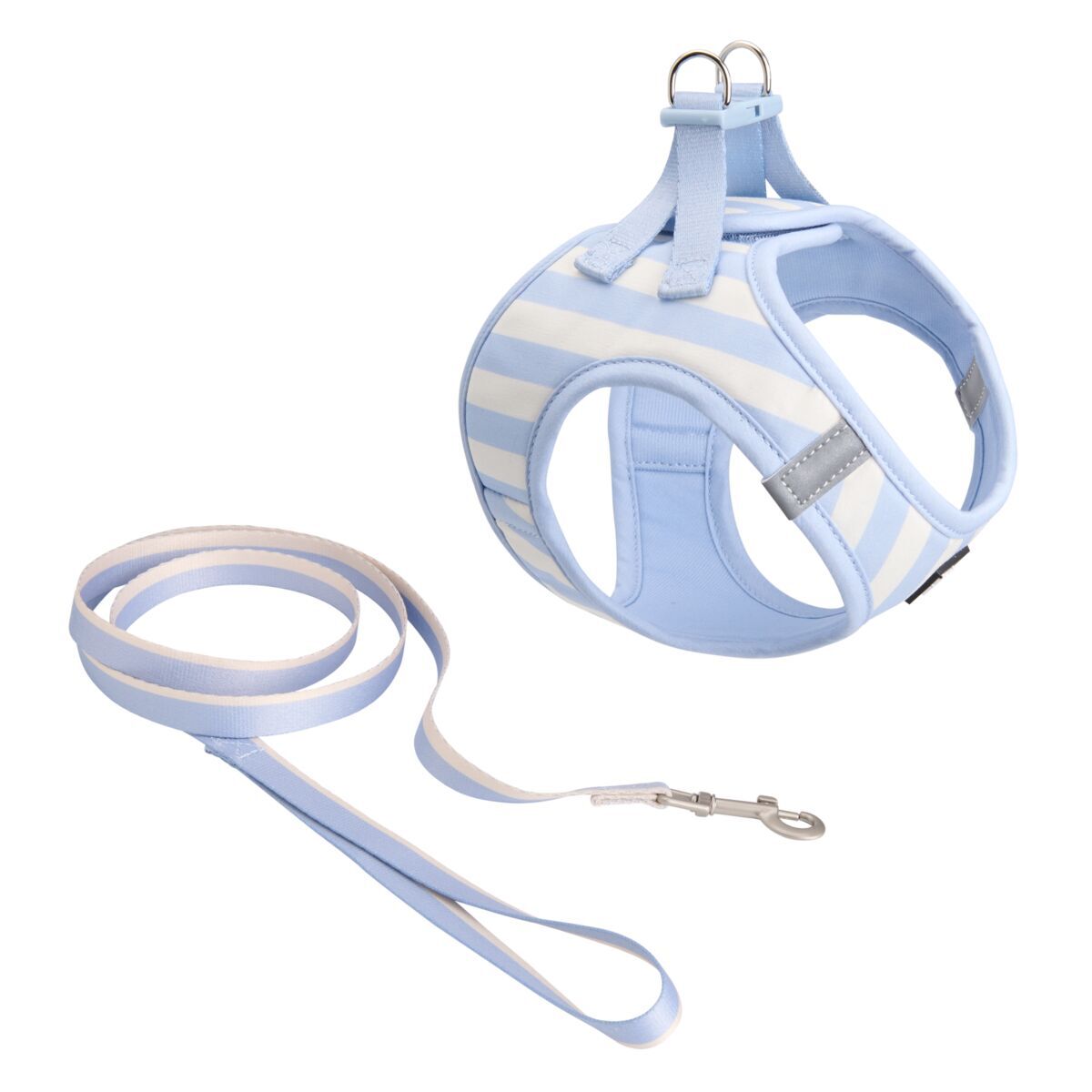 Basic Kattsele med Koppel Randig Bl&aring;/Beige