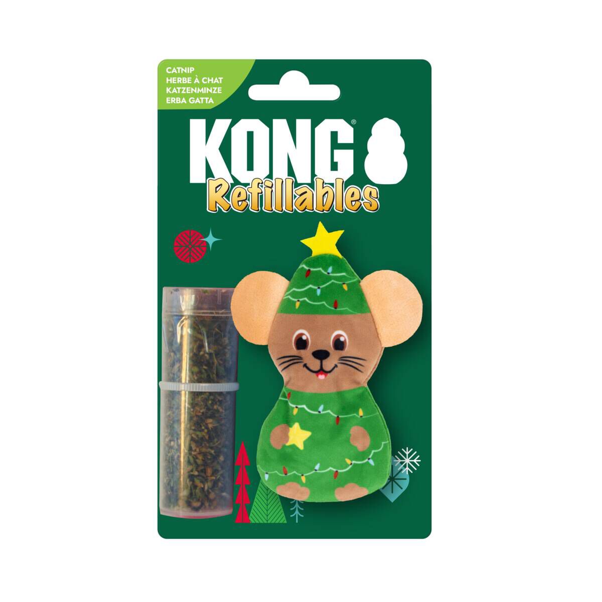 KONG Holiday26 Cat Refillables Mus Kattleksak med Kattmynta 10 cm