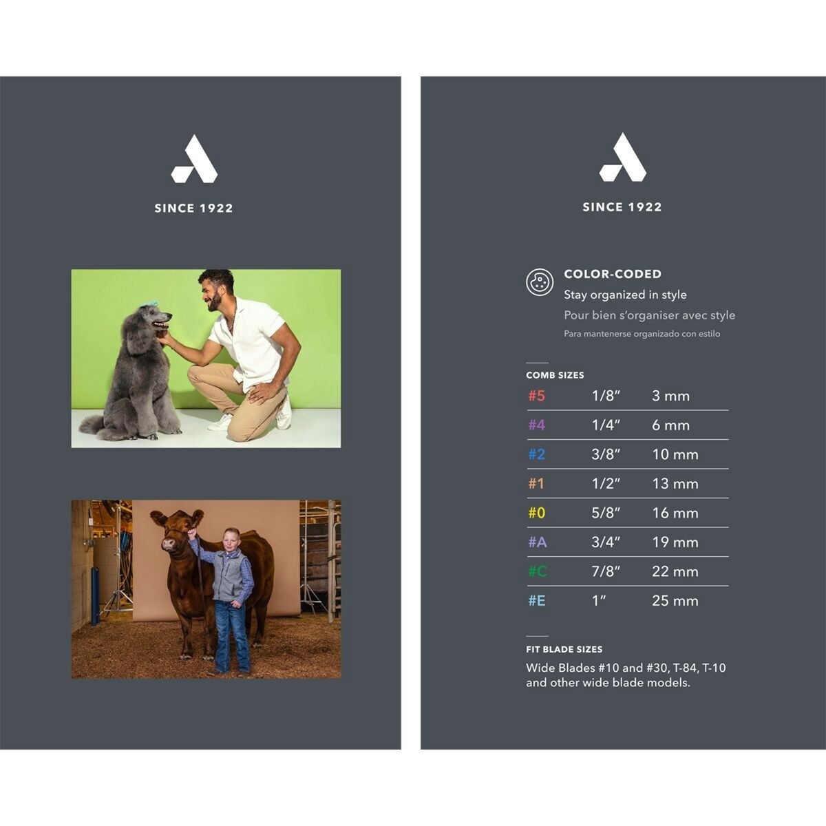 Andis Wide Guide Comb set stainless steel 8 pcs