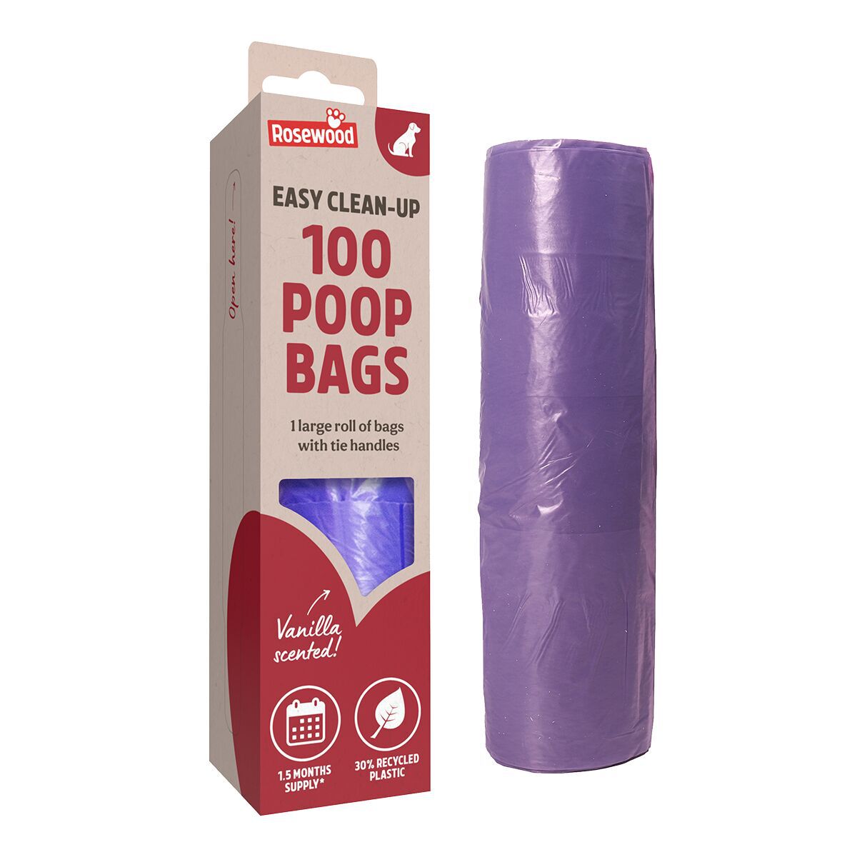 Rosewood Grab and Go Hundbajspåsar med Handtag Lila 100-pack