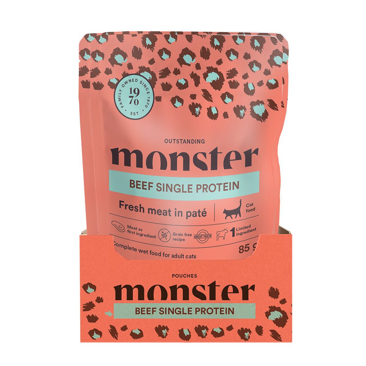 Monster Cat Pouches Adult Beef V&aring;tfoder till Katt 16 x 85 g