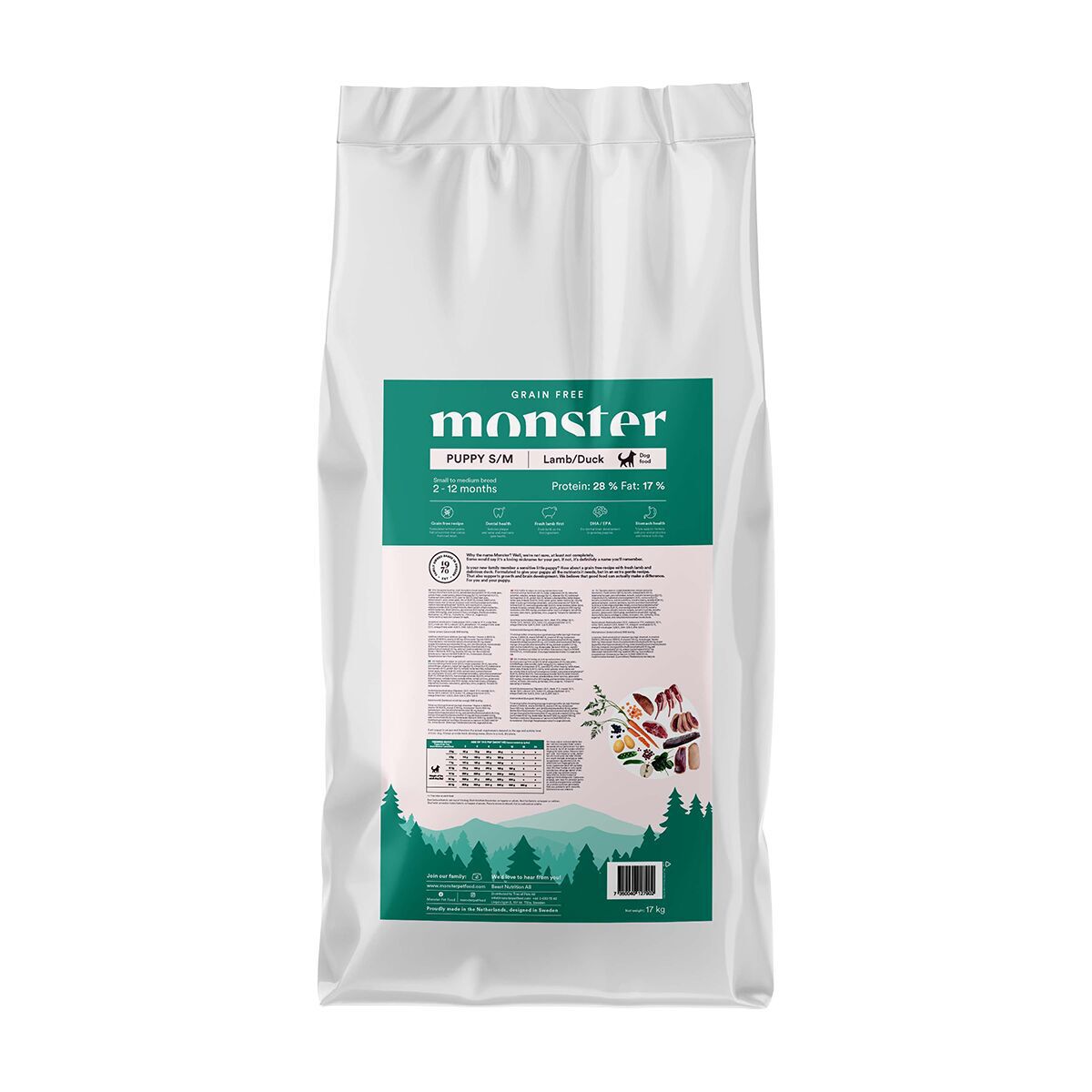 Monster Dog Puppy Small/Medium Breed Grain Free Lamb & Duck Torrfoder till Hundvalp
