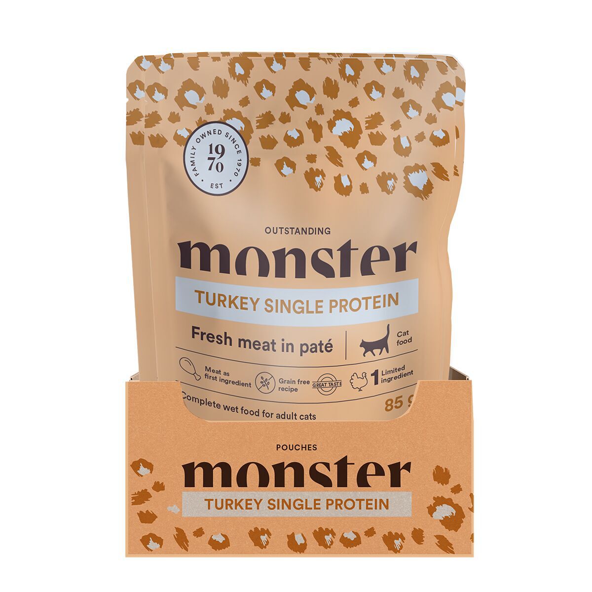 Monster Cat Pouches Adult Turkey V&aring;tfoder till Katt 16 x 85 g