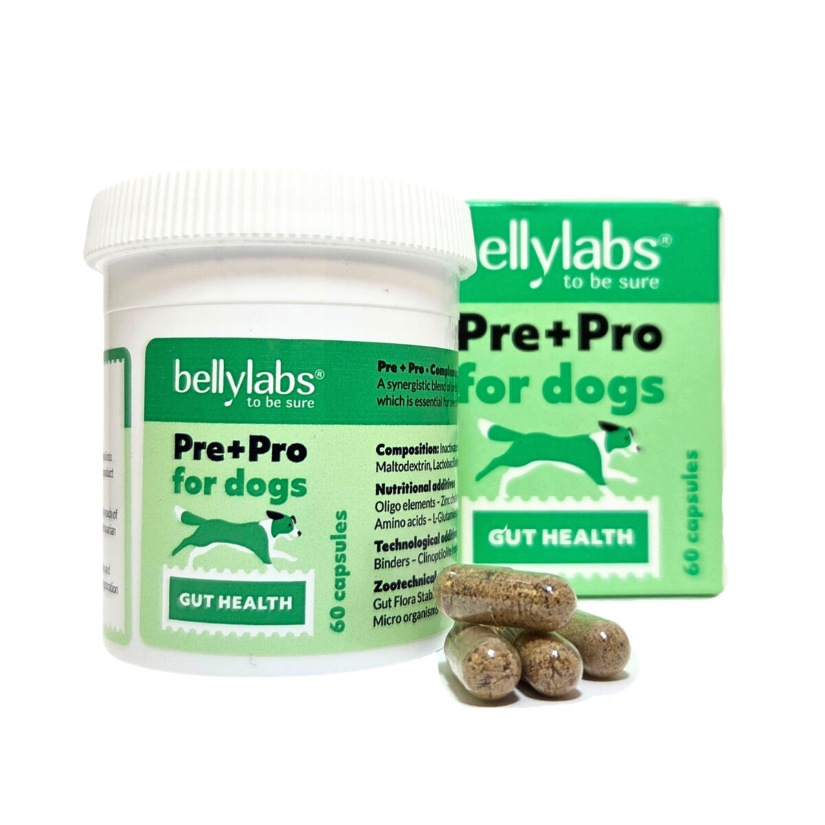 Bellylabs Pre+Pro för Hund 60 Kapslar | Hund - Apotek - Kosttillskott till hund - Kosttillskott till mage för hund & katt | DogStyle