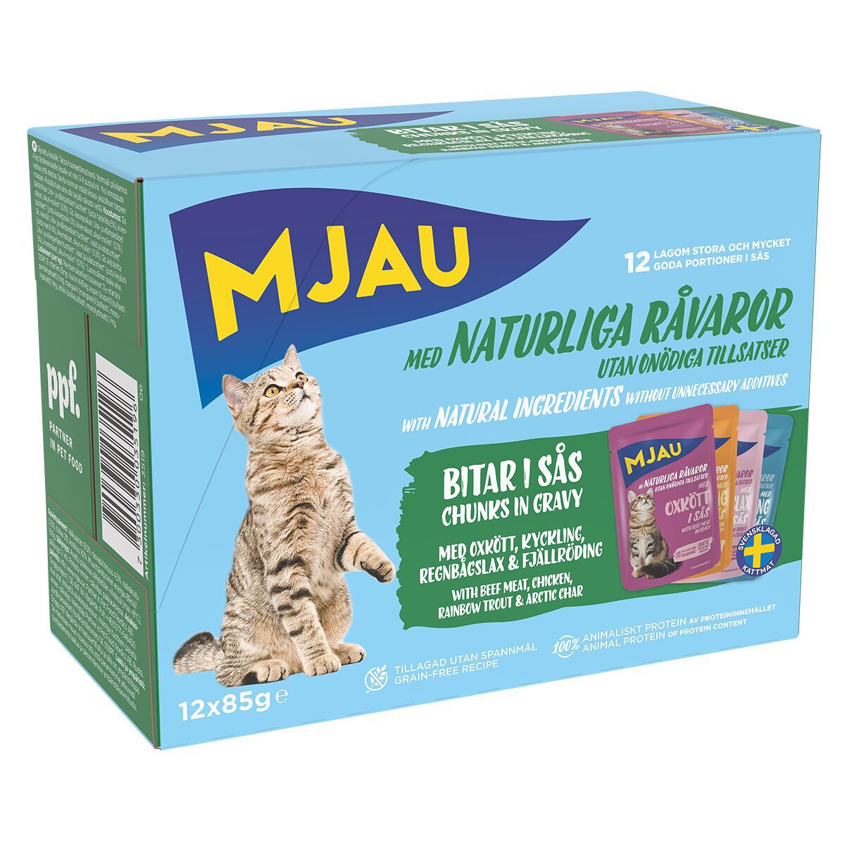 Mjau Multipack Kött- och Fisksmaker i Sås 12x85 g